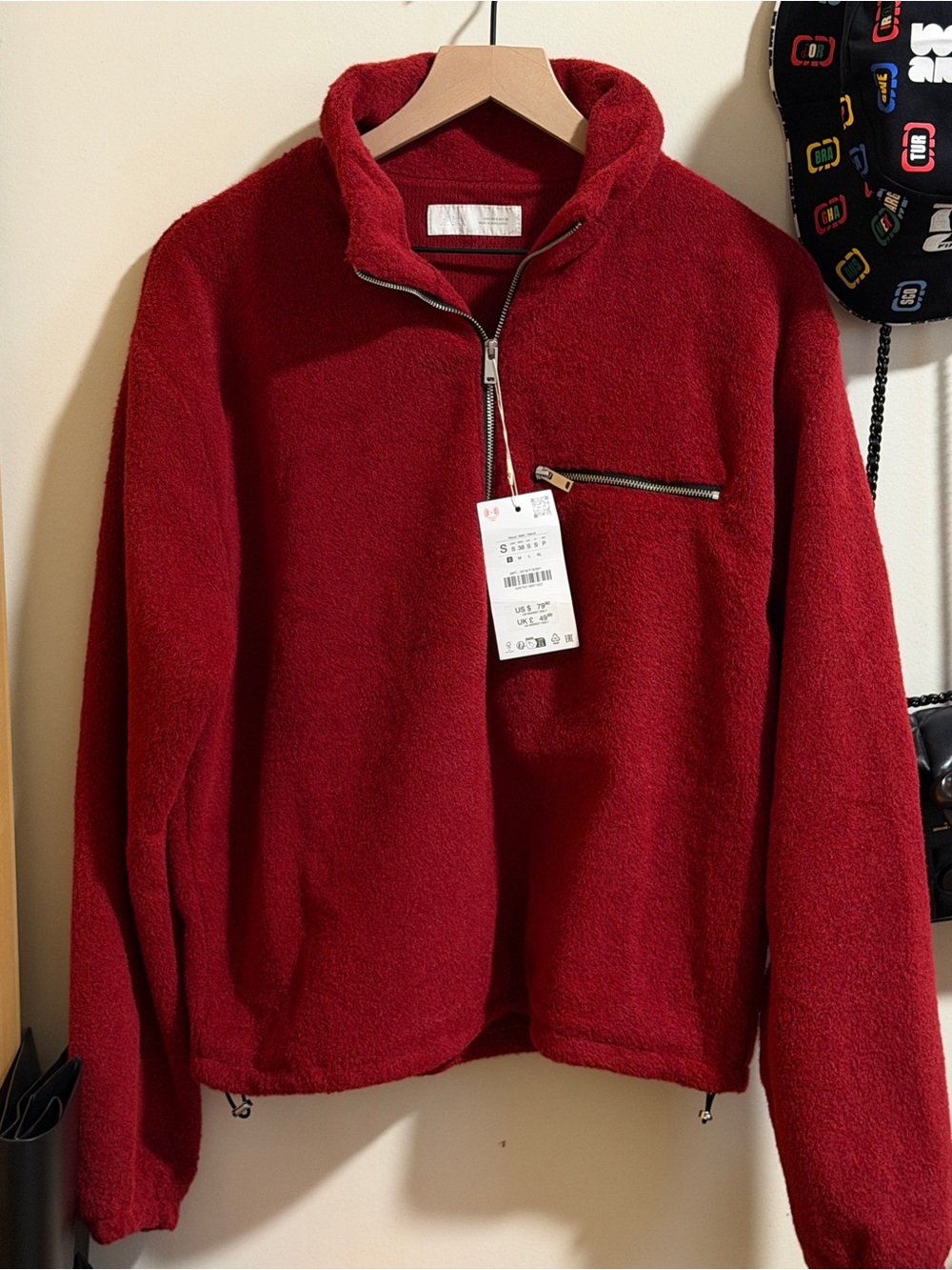 Zara Red Half-Zip Sherpa Pullover🔥size S New